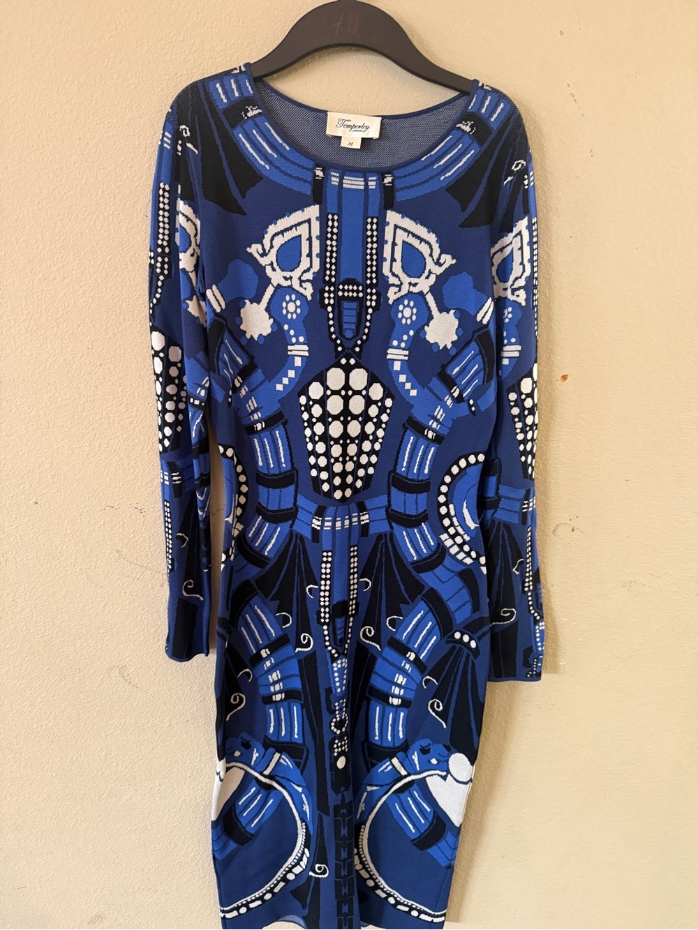 Temperley London Blue, Black & White Graphic Knit Midi Dress